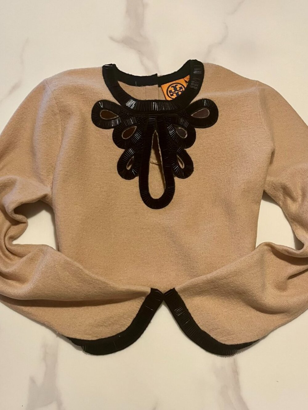 Tory Burch Wool Beaded Neck Tunic Sweater - Sz XS